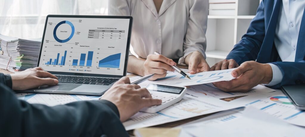 Business financial, accountant discussing with partner are meeting to audit finance planning sales